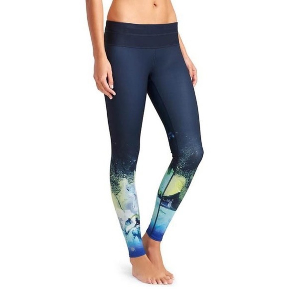 Athleta Blue Green Mercury Sonar Abstract Print Athletic Leggings